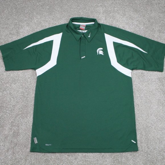 Nike Michigan State Spartans Polo Shirt Men's Medium Green FitDry S/S Pullover - Picture 1 of 12